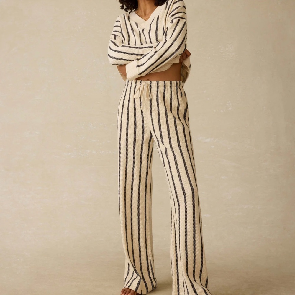 Faherty Cream and Black Striped Wide Leg Pants